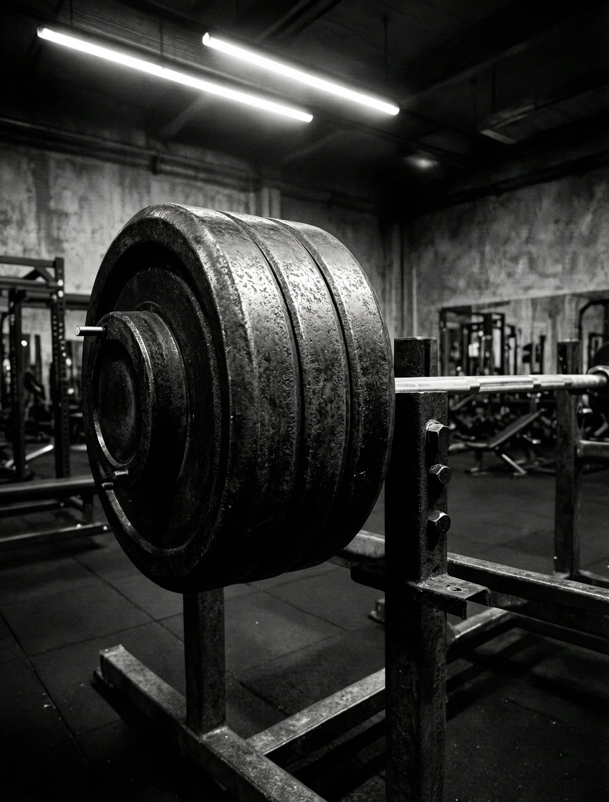 Professional weightlifting equipment in an industrial setting